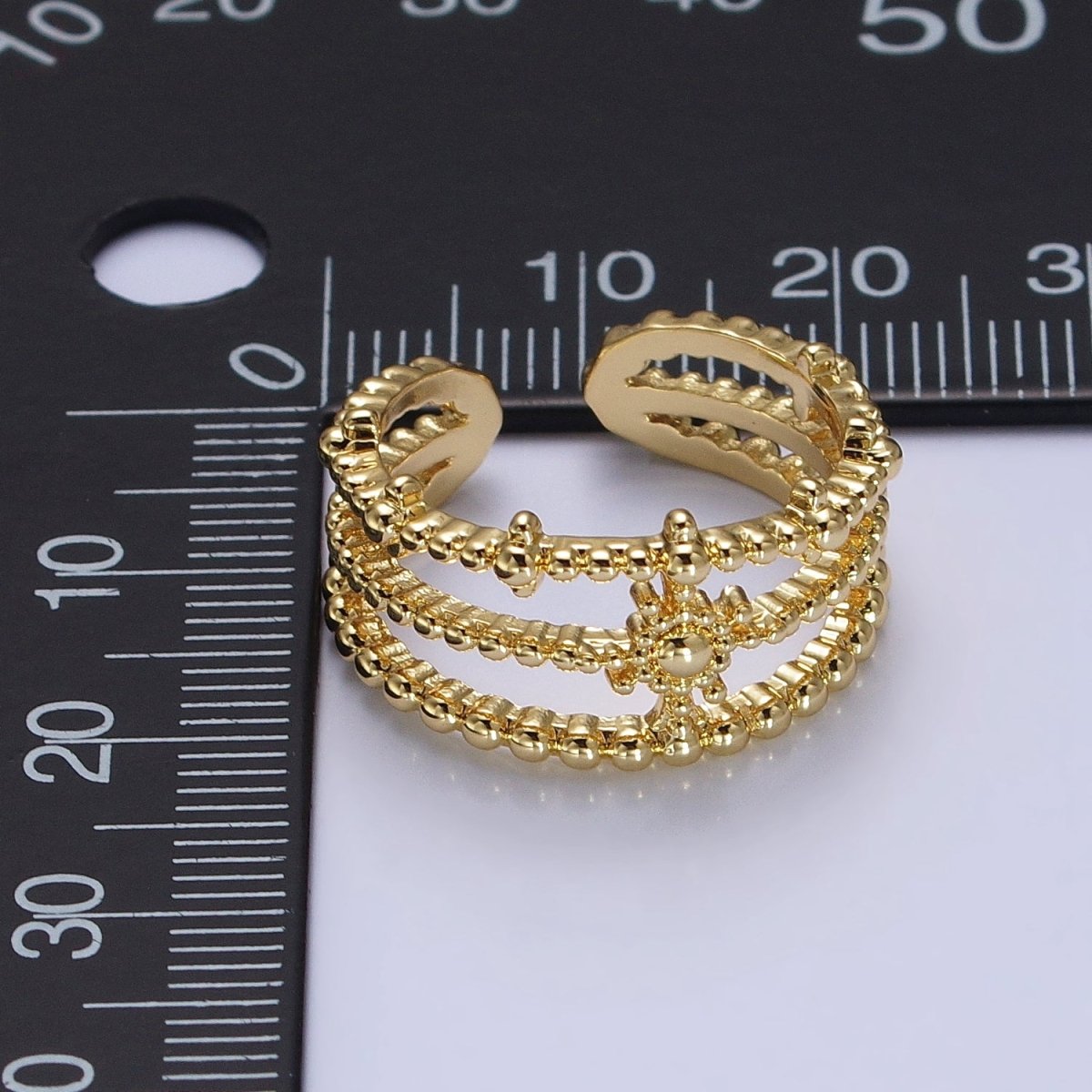 Beaded Triple Band Gold Sun Ring Stacking Celestial Jewelry Ring | U500