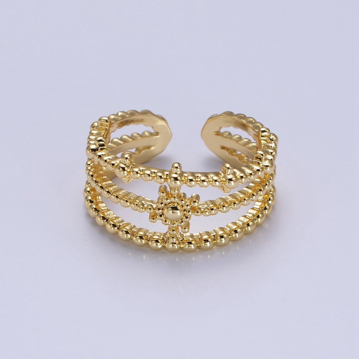 Beaded Triple Band Gold Sun Ring Stacking Celestial Jewelry Ring | U500