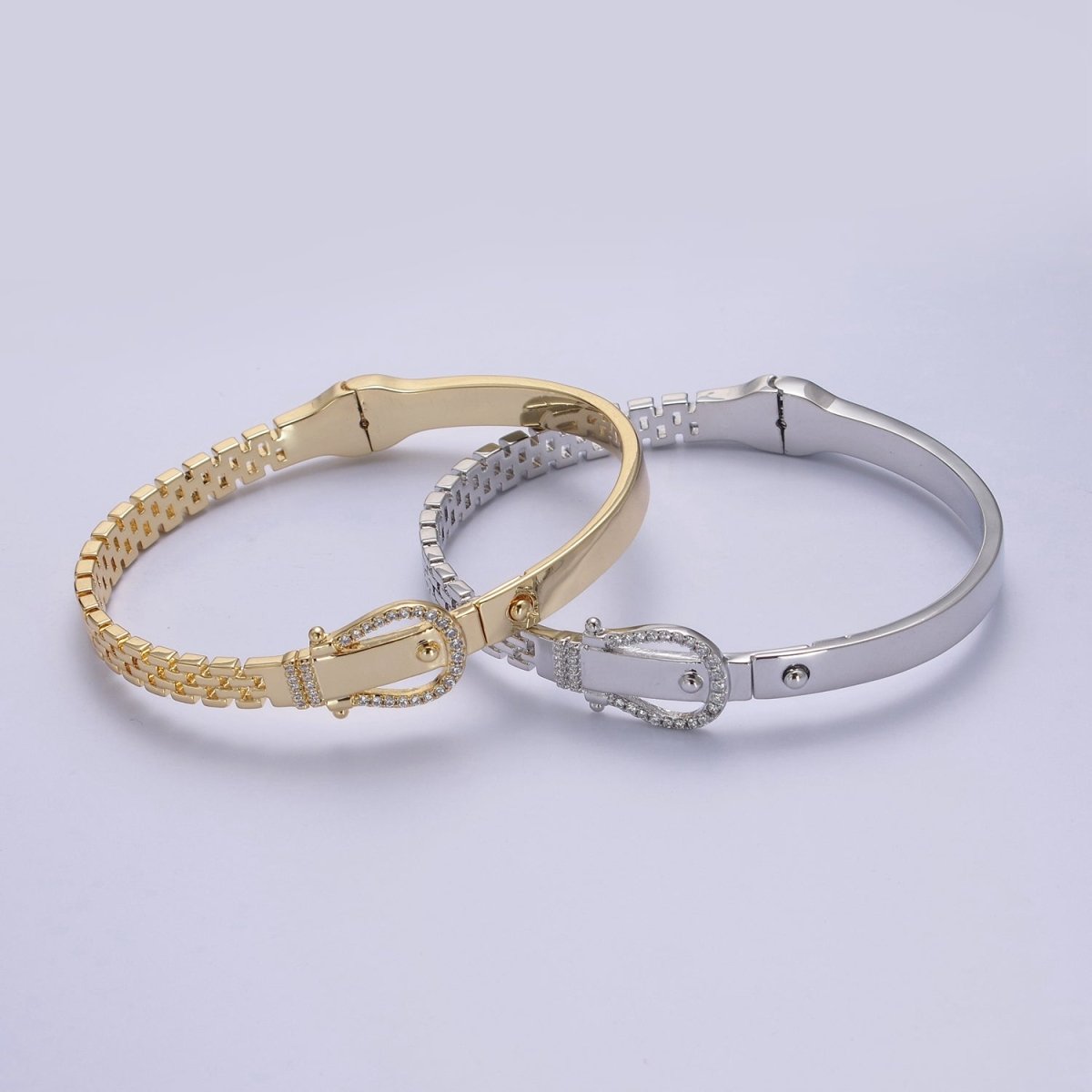 Belt Buckle Bracelet Crystal Belt Bangle Gold Band Cubic Zirconia Stackable Jewelry Fashion Women's | WA-689 WA-690 Clearance Pricing