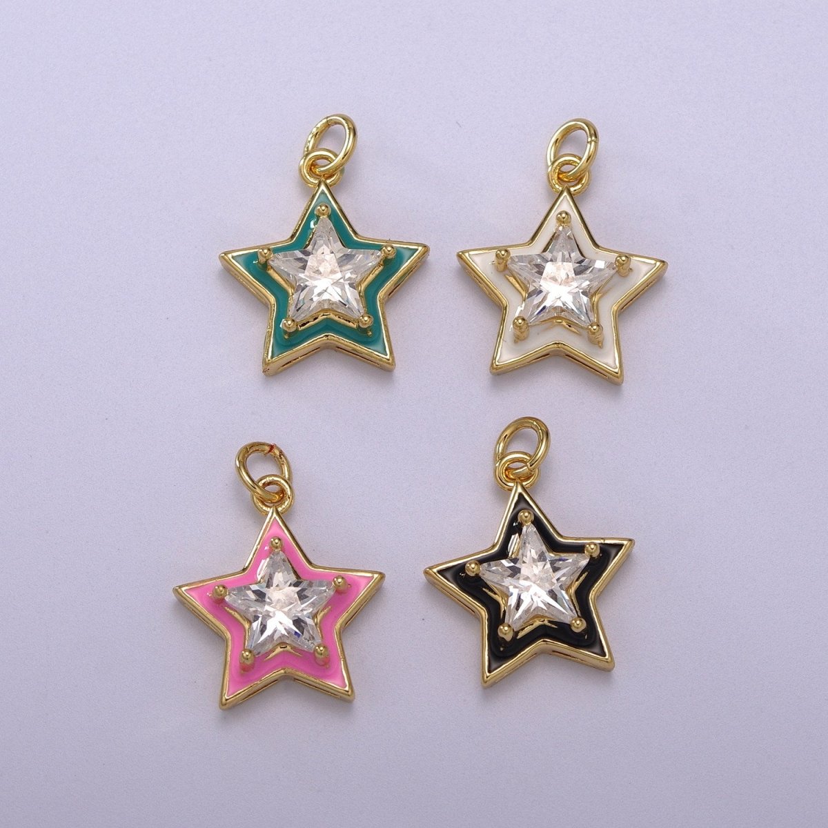 Big Clear CZ Enamel Colorful Star Shape Pendant 14K Gold Filled Enamel Charm, Necklace Bracelet Component M-678 - M-681