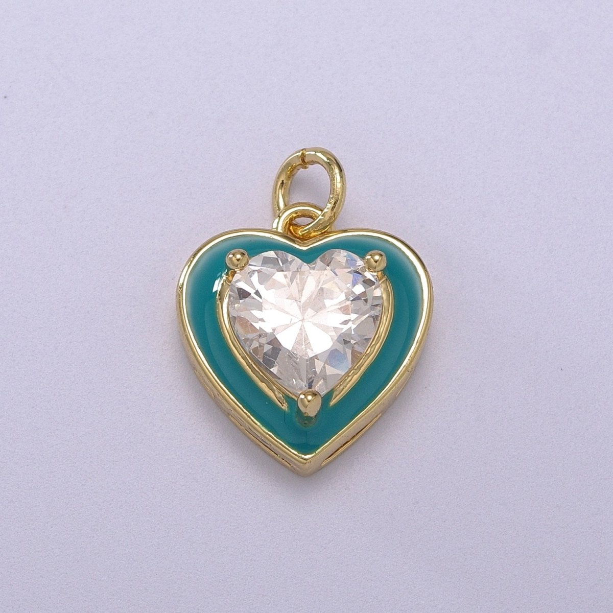 Big Clear CZ Micro Pave on Enamel Colorful Heart Shape Pendant 14K Gold Filled Enamel Charm, Necklace Bracelet Component M-670 - M-673