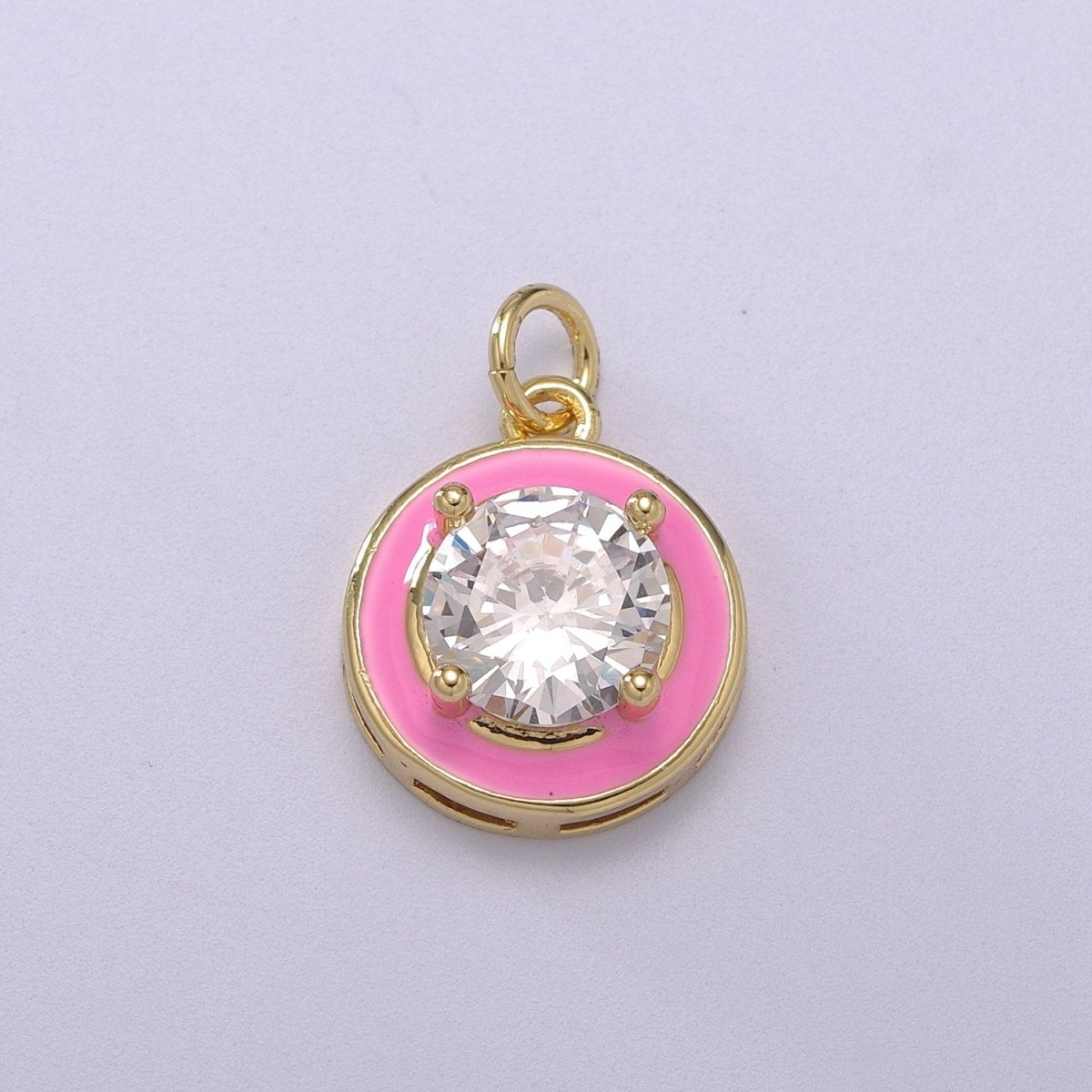 Big Clear CZ Micro Pave on Enamel Colorful Round Coin Shape Pendant 14K Gold Filled Enamel Charm, Necklace Bracelet Component M-662 - M-665