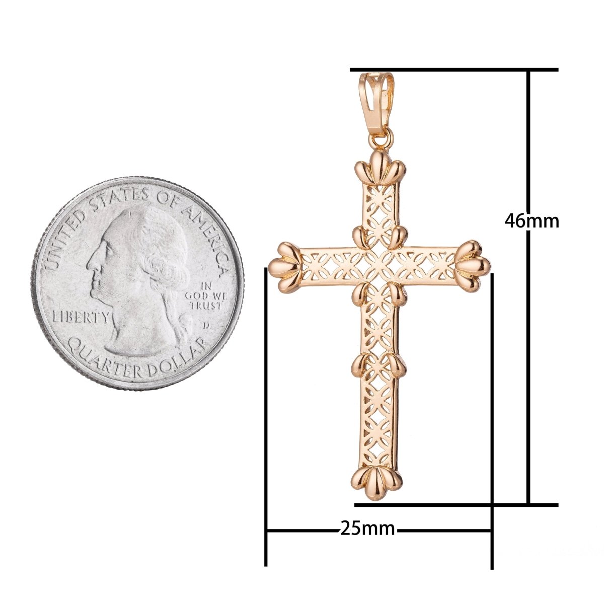 Big Cross Charm, 18K Gold Filled Pendant Dainty Cross Necklace Charm for Jewelry Making H-889
