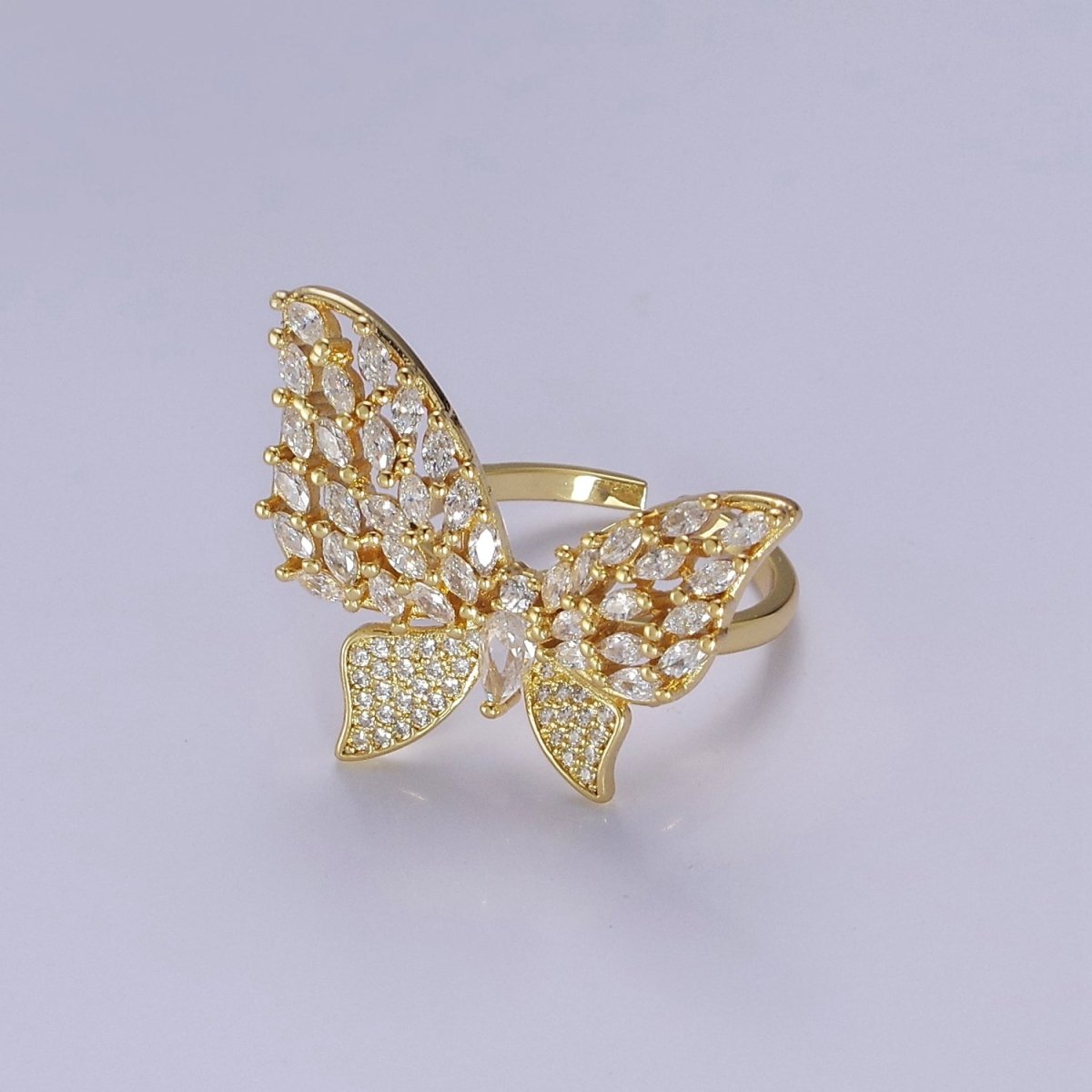 Big CZ Butterfly Ring | adjustable Statement Ring in 14k Gold Filled O-2044