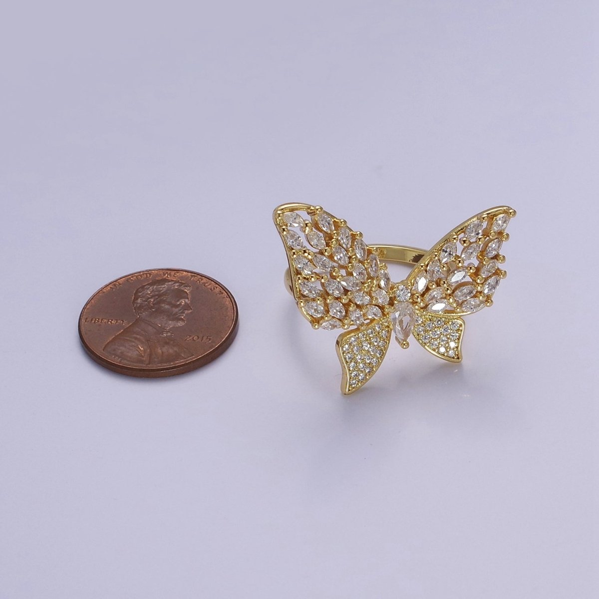 Big CZ Butterfly Ring | adjustable Statement Ring in 14k Gold Filled O-2044