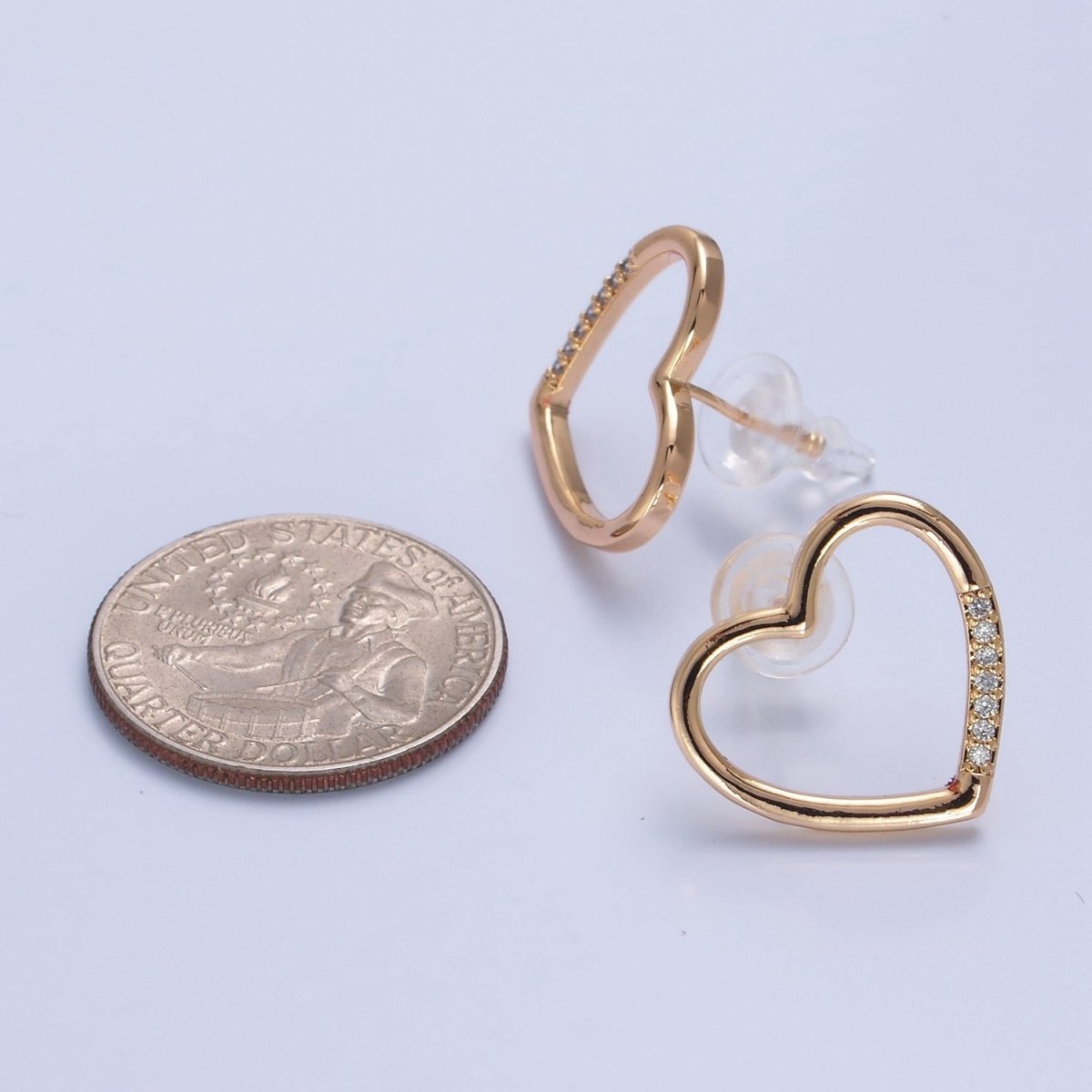 Big Gold Open Heart CZ Stud Earring T-468