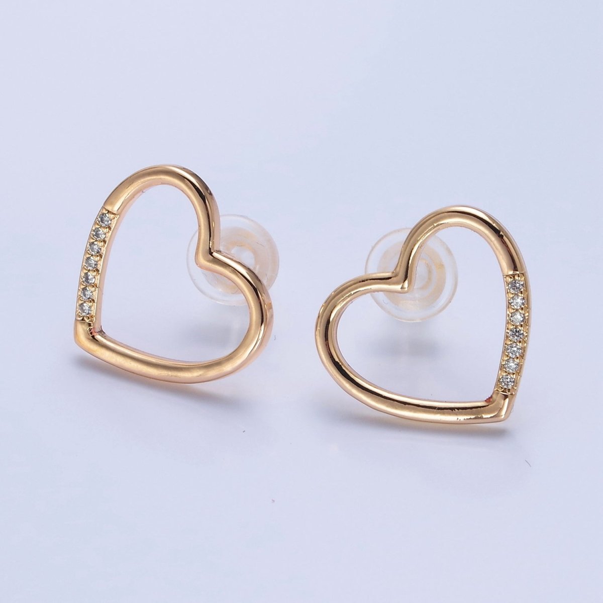 Big Gold Open Heart CZ Stud Earring T-468