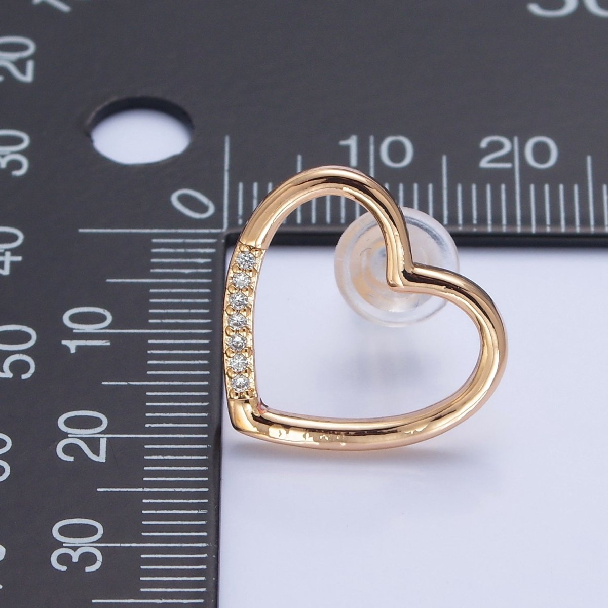Big Gold Open Heart CZ Stud Earring T-468