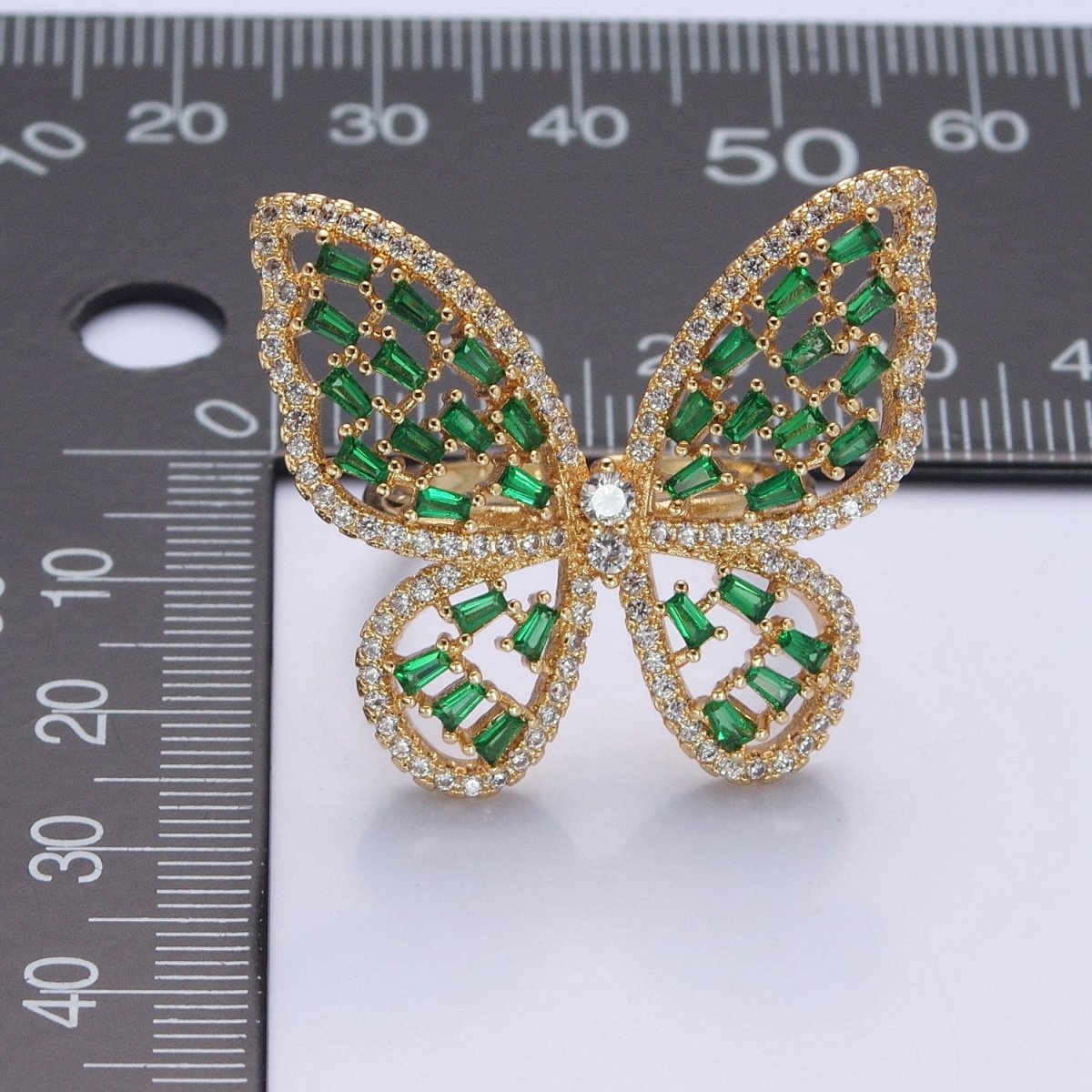 Big Green Pave Butterfly Ring | adjustable Statement Ring O-2225