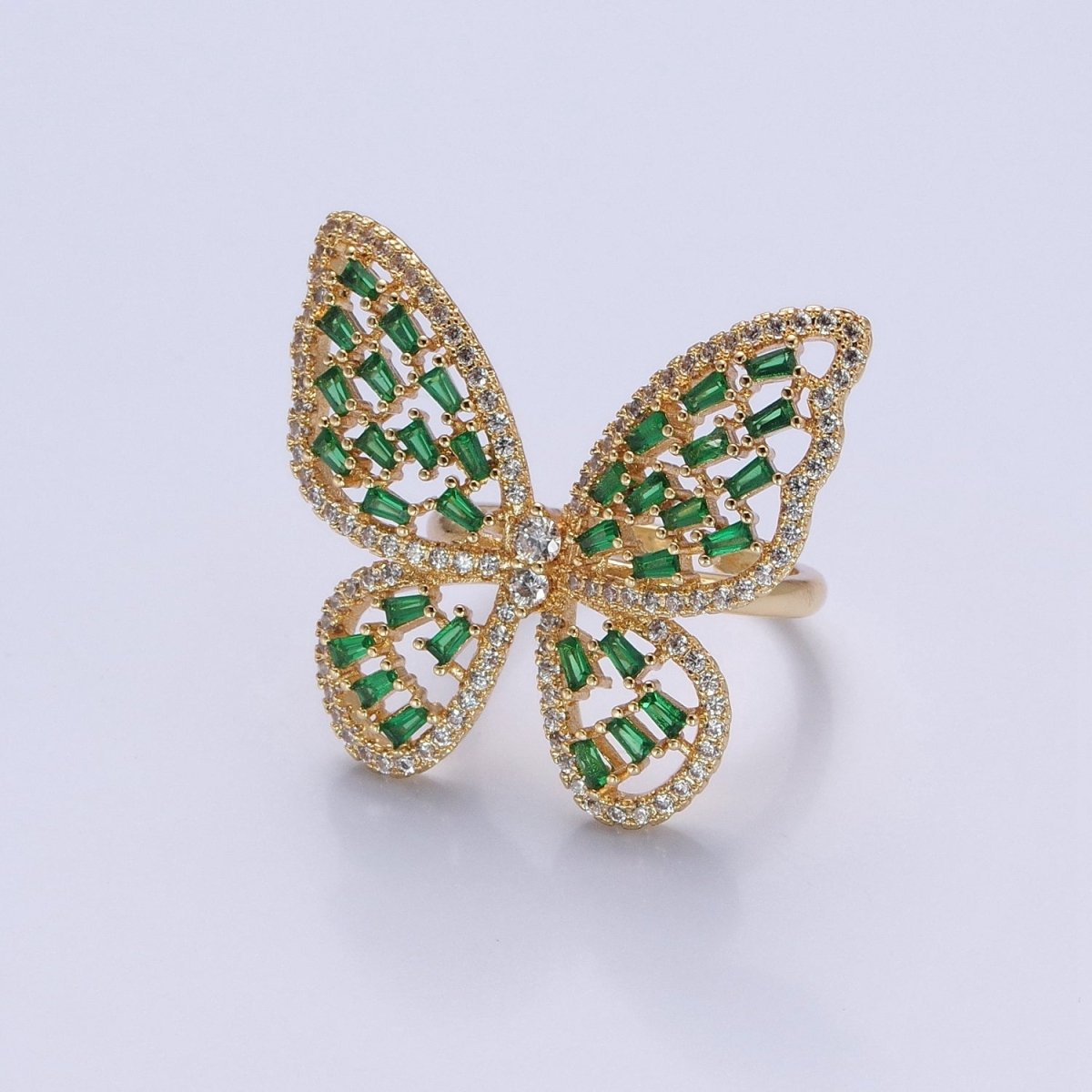 Big Green Pave Butterfly Ring | adjustable Statement Ring O-2225
