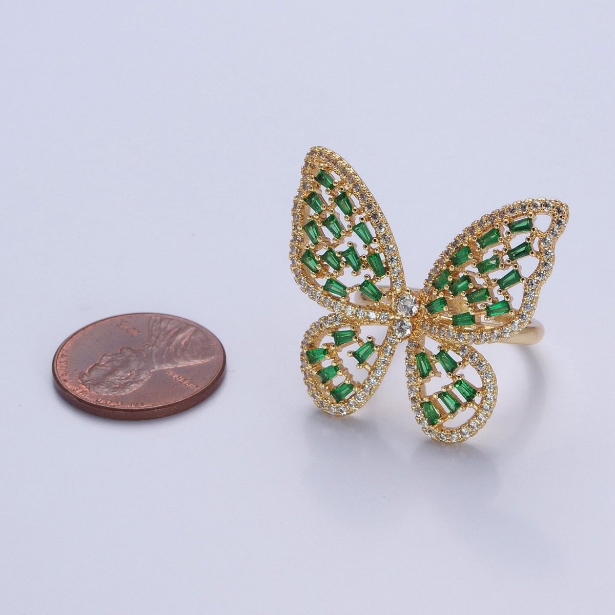 Big Green Pave Butterfly Ring | adjustable Statement Ring O-2225