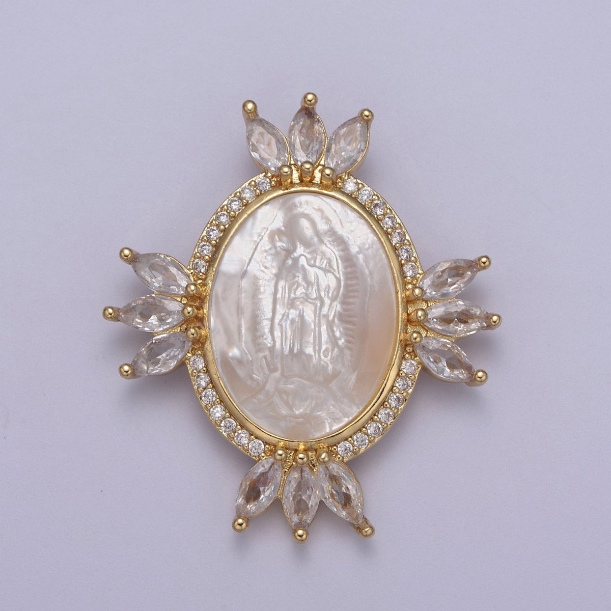 Big Medallion Pendant Cubic Zirconia Marquise Charm with Pearl Lady Guadalupe For Statement Necklace Religious Jewerly H-514