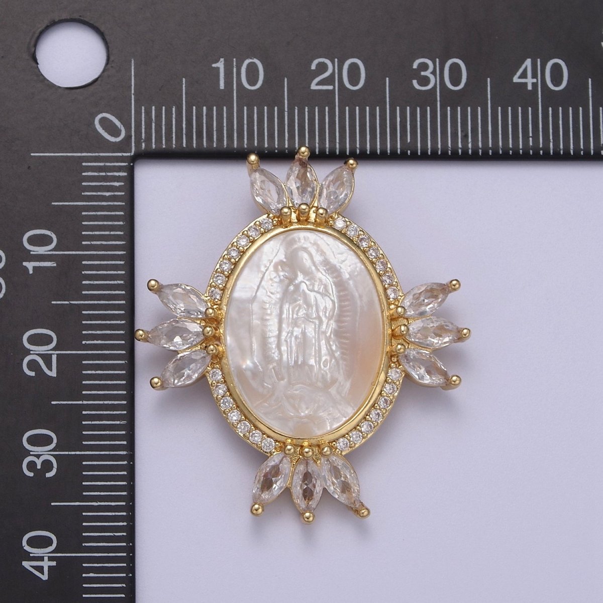 Big Medallion Pendant Cubic Zirconia Marquise Charm with Pearl Lady Guadalupe For Statement Necklace Religious Jewerly H-514