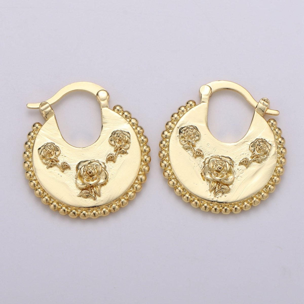 Big Statement Gold Earrings, Gold Fan Earrings, Large Gold Earrings, Women Big Earrings Rose Flower Floral Design Jewelry Q-336