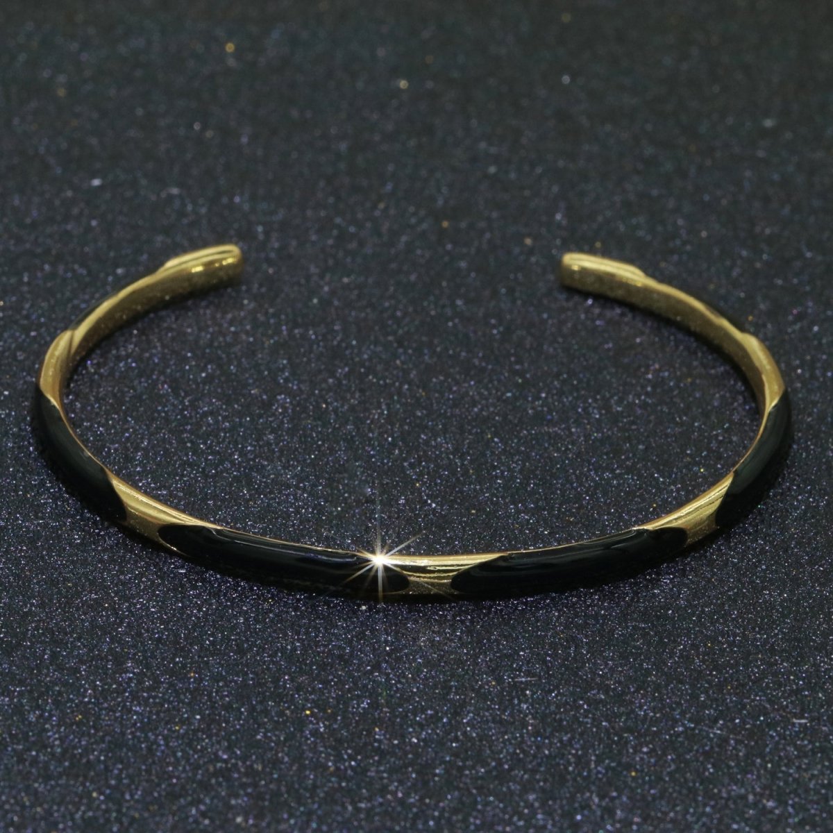 Black Enamel Adjustable Bangle Bracelet 24K Gold Filled Enamel Open Bracelet stacking Jewelry | WA-104 Clearance Pricing