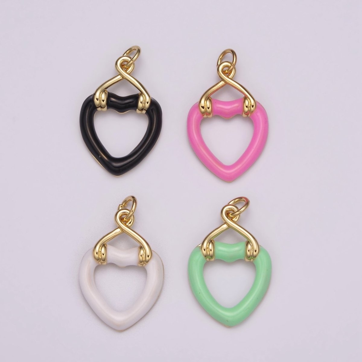 Black Open Heart Charms Enamel Colorful Hearts Black White Pink Green on Gold Filled for Bracelet Earring Necklace Charm E-697-E-700