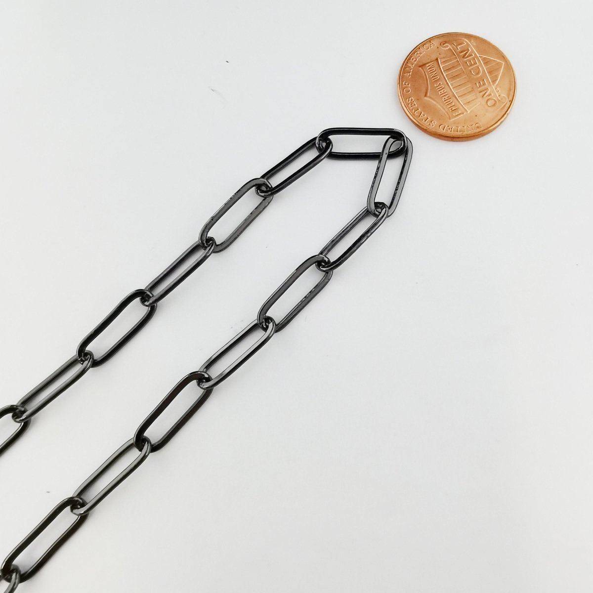 Black Paper Clip Chain, 15X5mm Gun Metal Plated Unfinished Chain, For Jewelry Necklace, Anklet, Bracelet Component | ROLL-205 Clearance Pricing