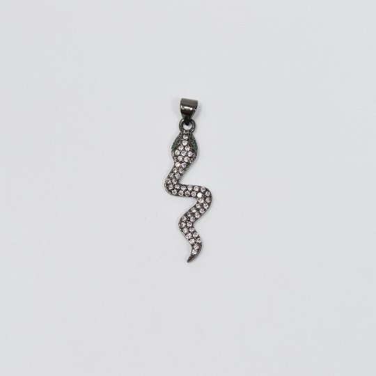 Black Plated Snake Charm, Gun Metal Plated Snake Pendant, Black Snake Necklace Cubic Zirconia Snake Charm for Necklace Gothic Punk Jewelry J-268