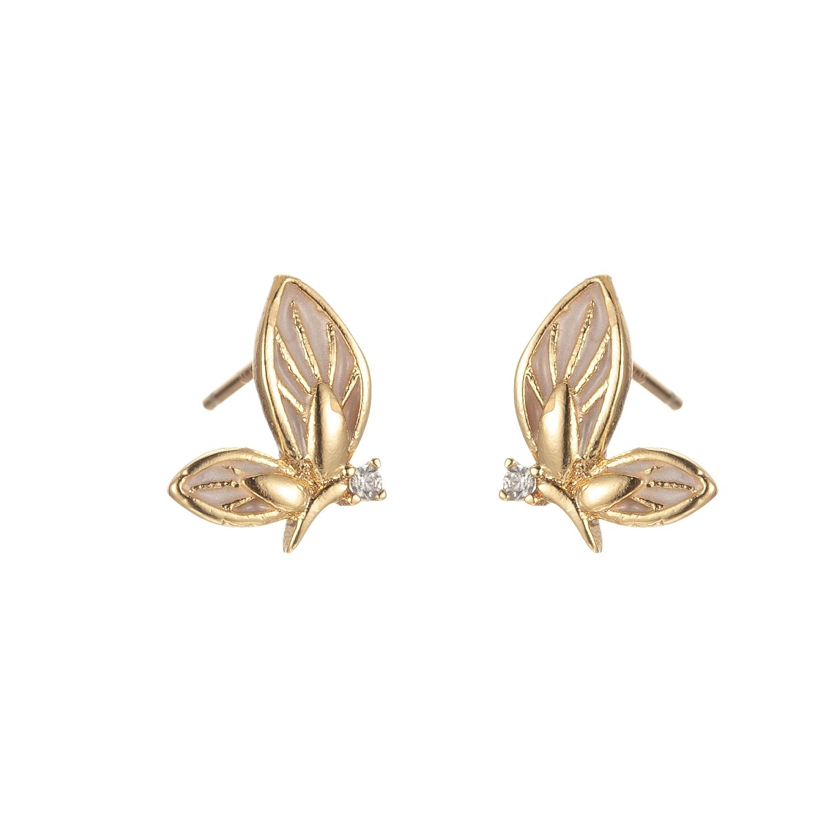 Black/Green/Pink/White Twin Sided Golden Butterfly Stud Earrings CZ Animal Colored Mariposa Nature Casual Daily Wear Earring Jewelry P-188~P-190