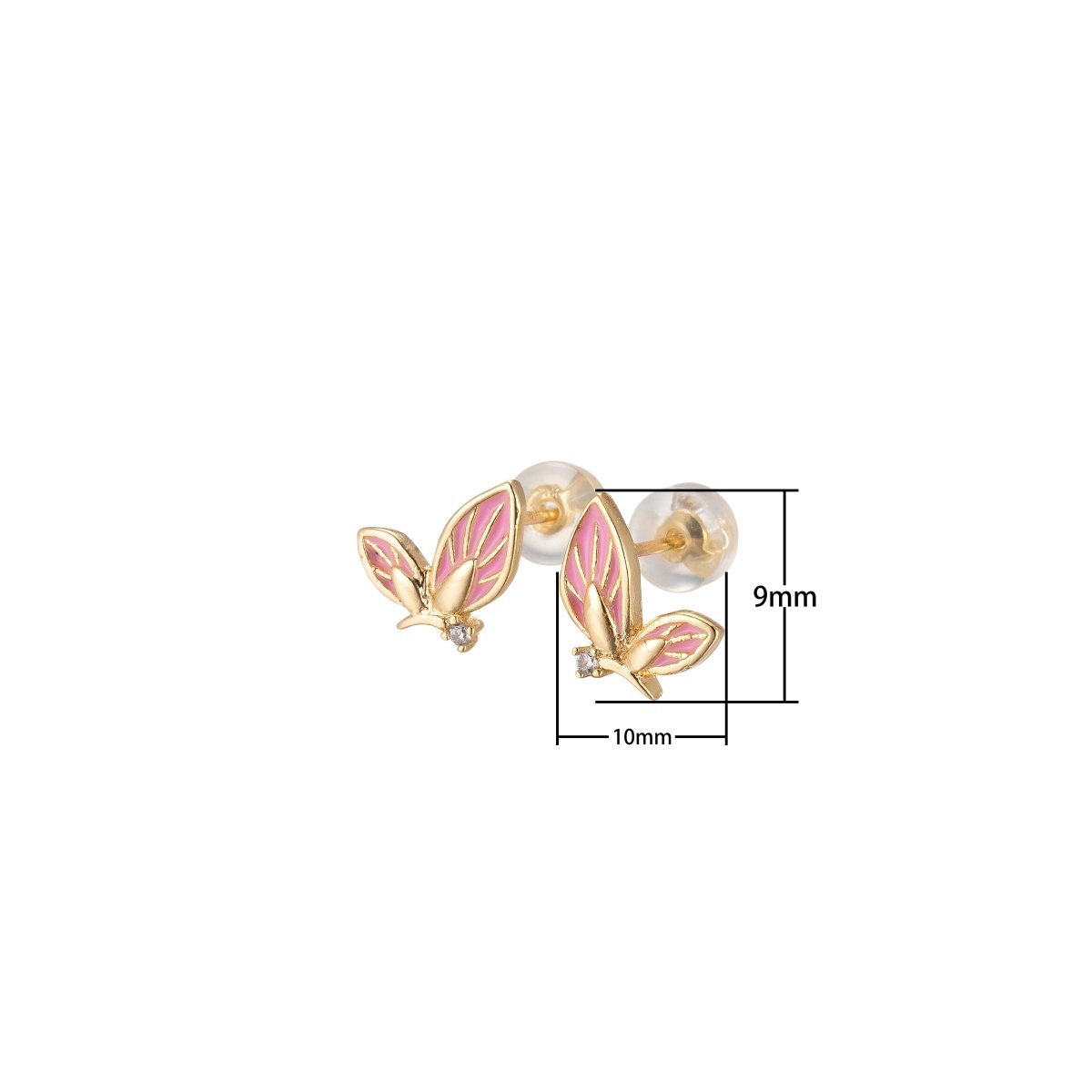Black/Green/Pink/White Twin Sided Golden Butterfly Stud Earrings CZ Animal Colored Mariposa Nature Casual Daily Wear Earring Jewelry P-188~P-190