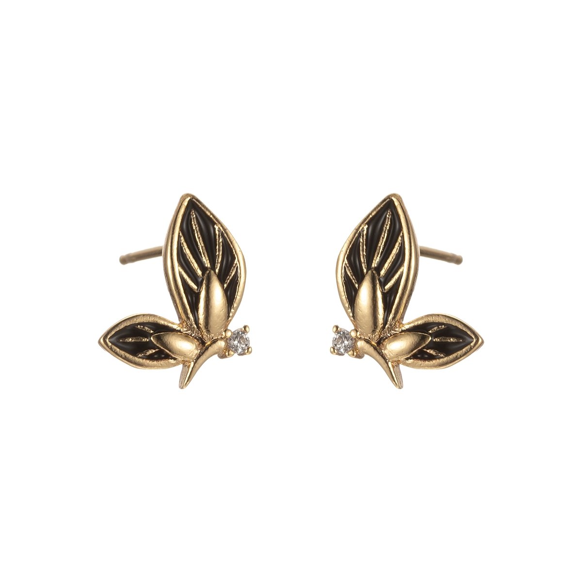 Black/Green/Pink/White Twin Sided Golden Butterfly Stud Earrings CZ Animal Colored Mariposa Nature Casual Daily Wear Earring Jewelry P-188~P-190