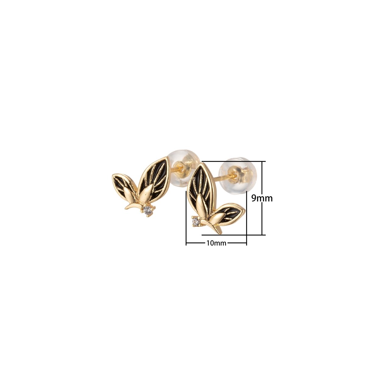 Black/Green/Pink/White Twin Sided Golden Butterfly Stud Earrings CZ Animal Colored Mariposa Nature Casual Daily Wear Earring Jewelry P-188~P-190