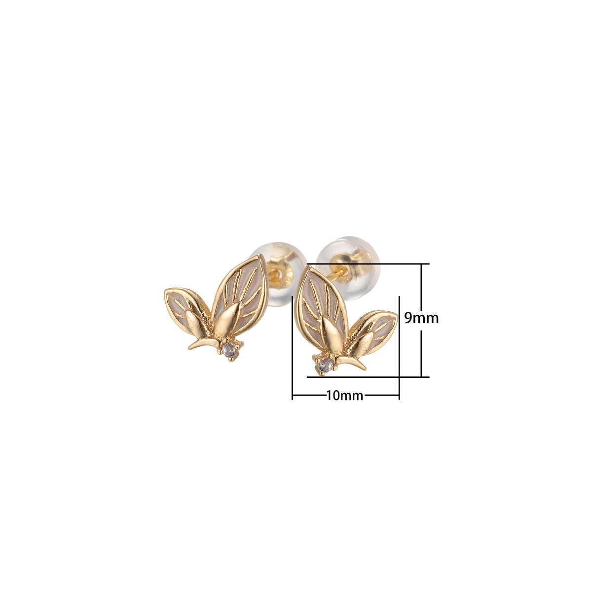 Black/Green/Pink/White Twin Sided Golden Butterfly Stud Earrings CZ Animal Colored Mariposa Nature Casual Daily Wear Earring Jewelry P-188~P-190
