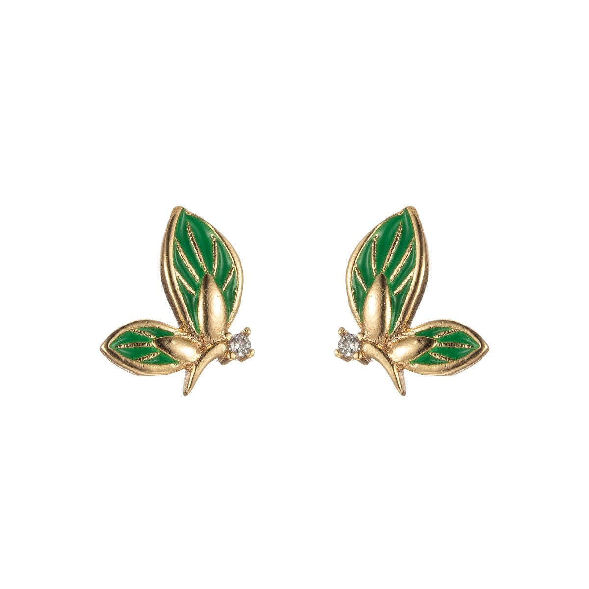 Black/Green/Pink/White Twin Sided Golden Butterfly Stud Earrings CZ Animal Colored Mariposa Nature Casual Daily Wear Earring Jewelry P-188~P-190
