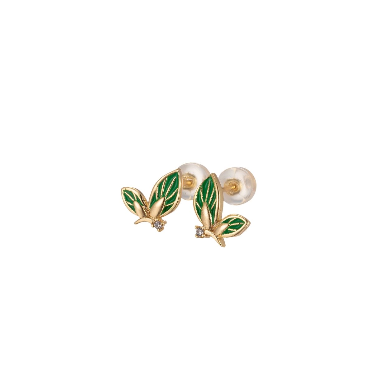 Black/Green/Pink/White Twin Sided Golden Butterfly Stud Earrings CZ Animal Colored Mariposa Nature Casual Daily Wear Earring Jewelry P-188~P-190
