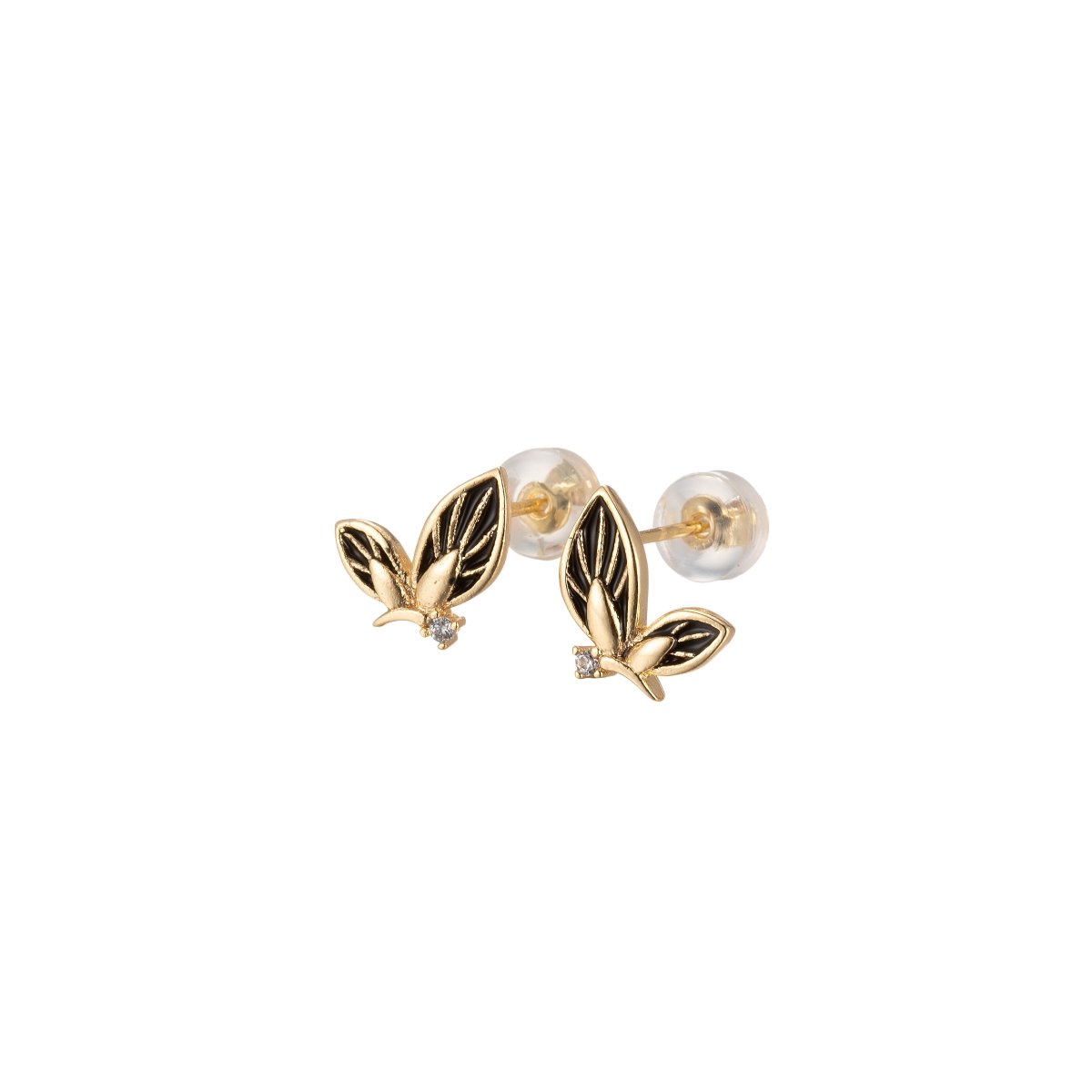 Black/Green/Pink/White Twin Sided Golden Butterfly Stud Earrings CZ Animal Colored Mariposa Nature Casual Daily Wear Earring Jewelry P-188~P-190