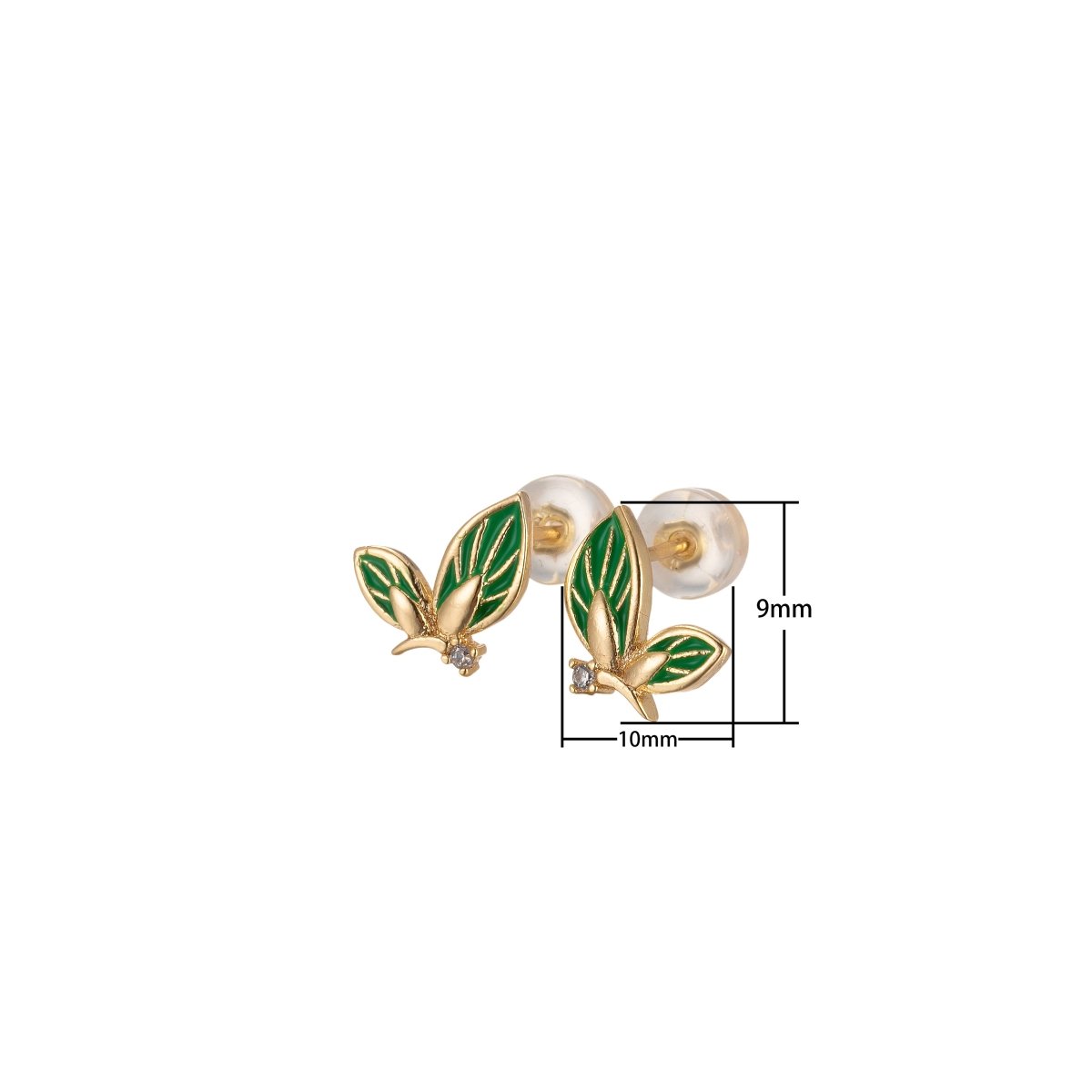 Black/Green/Pink/White Twin Sided Golden Butterfly Stud Earrings CZ Animal Colored Mariposa Nature Casual Daily Wear Earring Jewelry P-188~P-190