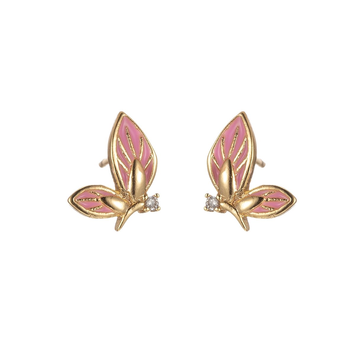 Black/Green/Pink/White Twin Sided Golden Butterfly Stud Earrings CZ Animal Colored Mariposa Nature Casual Daily Wear Earring Jewelry P-188~P-190
