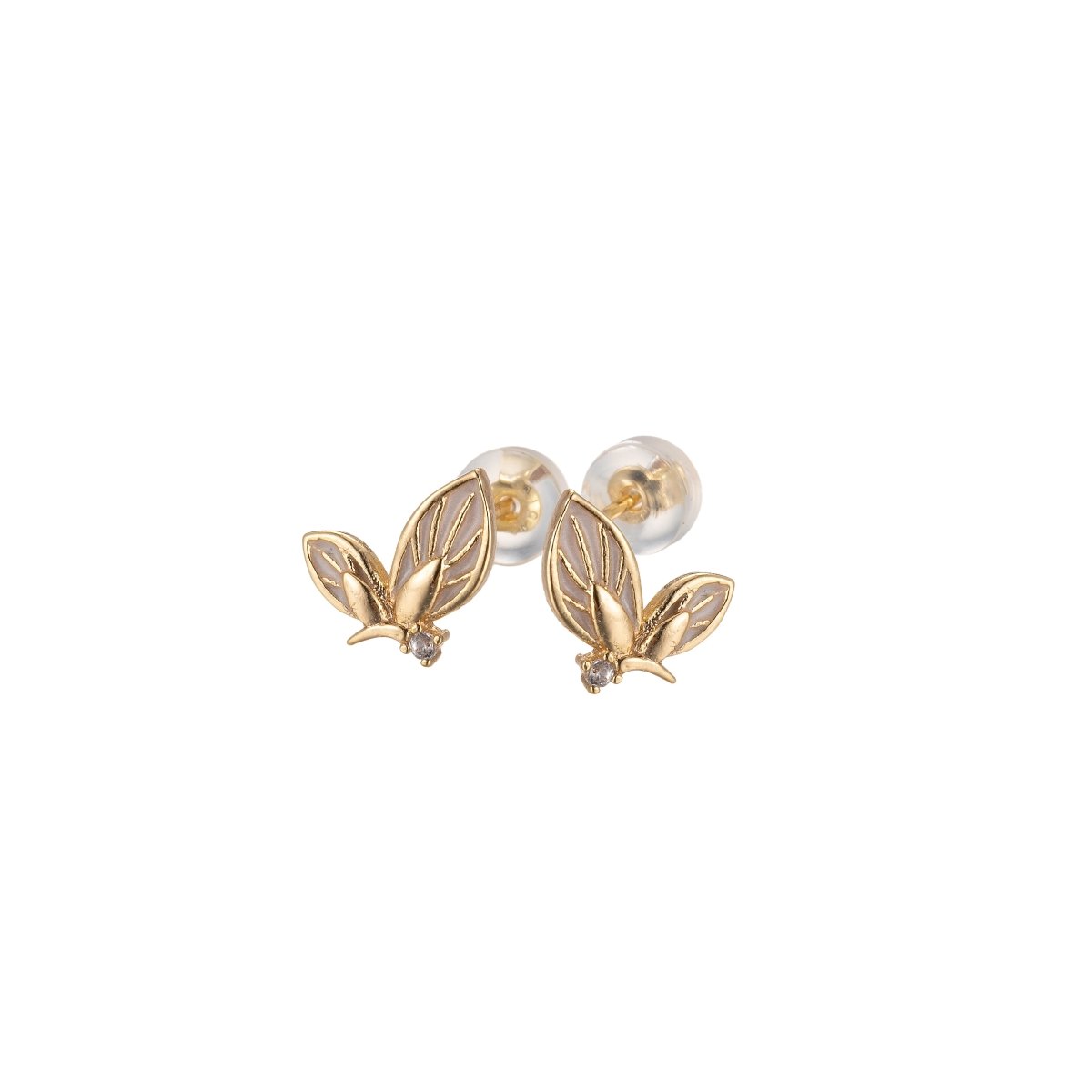 Black/Green/Pink/White Twin Sided Golden Butterfly Stud Earrings CZ Animal Colored Mariposa Nature Casual Daily Wear Earring Jewelry P-188~P-190