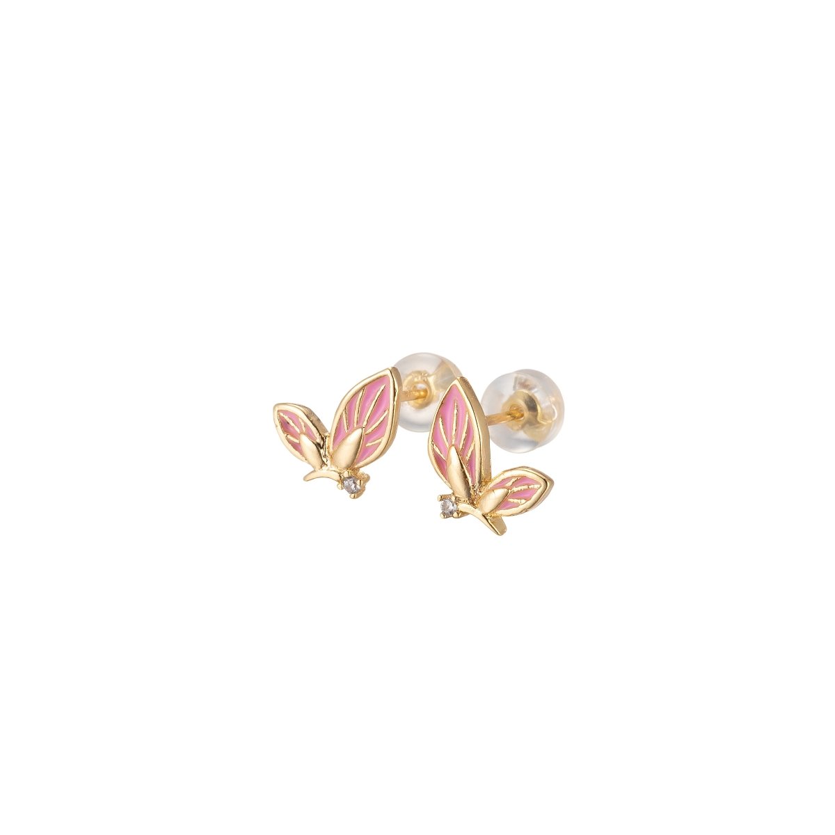 Black/Green/Pink/White Twin Sided Golden Butterfly Stud Earrings CZ Animal Colored Mariposa Nature Casual Daily Wear Earring Jewelry P-188~P-190