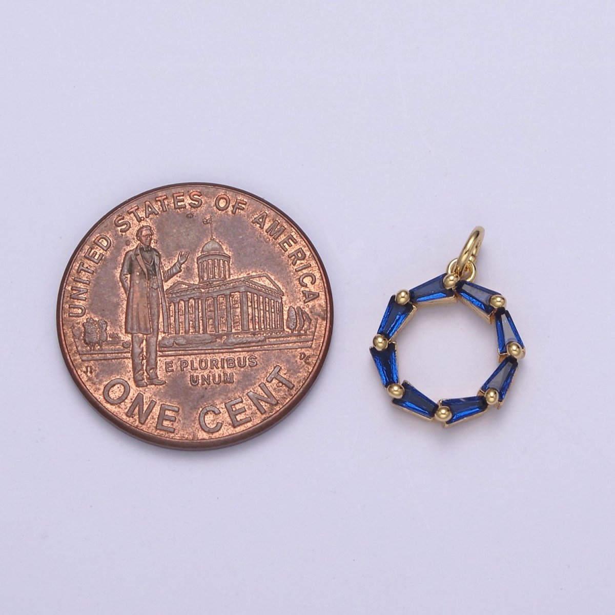 Blue Baguette Cubic Zirconia Charm, Dainty Round Circle CZ Charm, Birthstone Charm, 14K Gold Filled Charm N-753