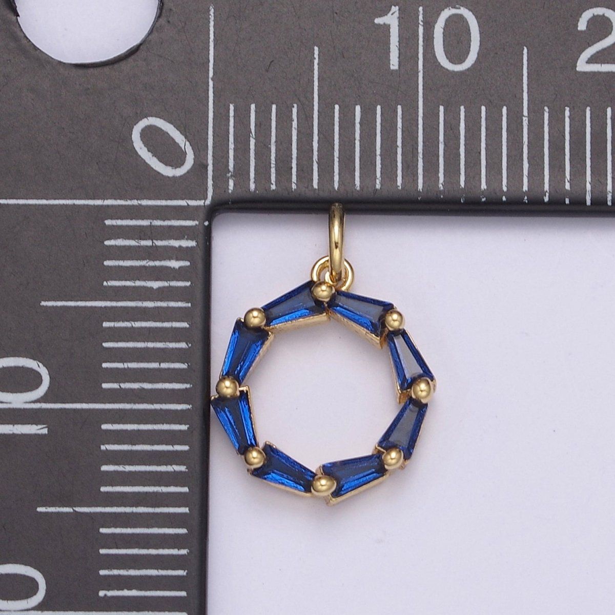 Blue Baguette Cubic Zirconia Charm, Dainty Round Circle CZ Charm, Birthstone Charm, 14K Gold Filled Charm N-753