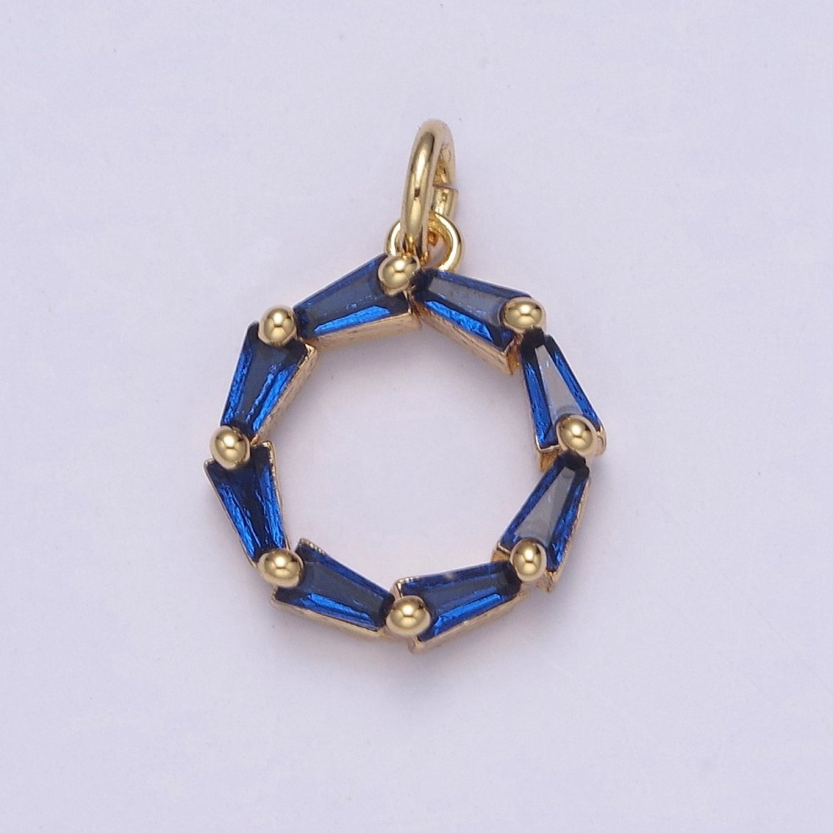 Blue Baguette Cubic Zirconia Charm, Dainty Round Circle CZ Charm, Birthstone Charm, 14K Gold Filled Charm N-753