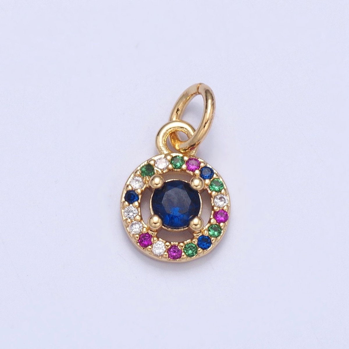 Blue Centered Round Multicolor Micro Paved CZ Round Add on Charm | X-104