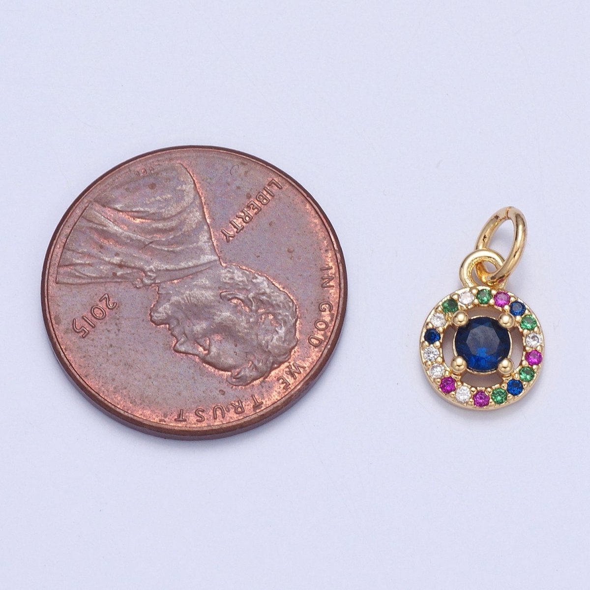 Blue Centered Round Multicolor Micro Paved CZ Round Add on Charm | X-104