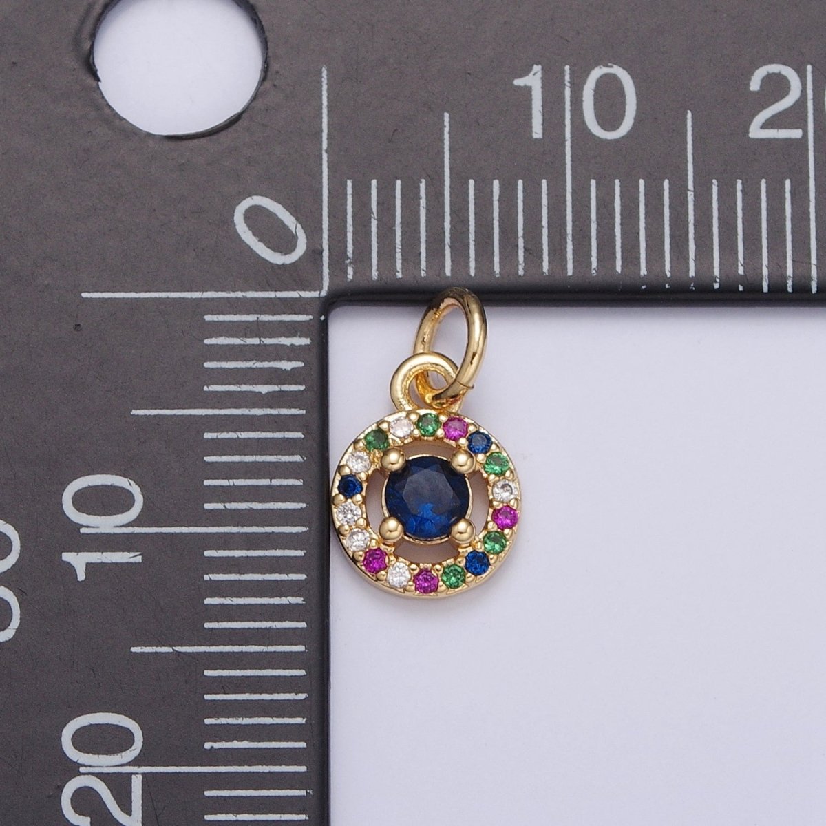 Blue Centered Round Multicolor Micro Paved CZ Round Add on Charm | X-104