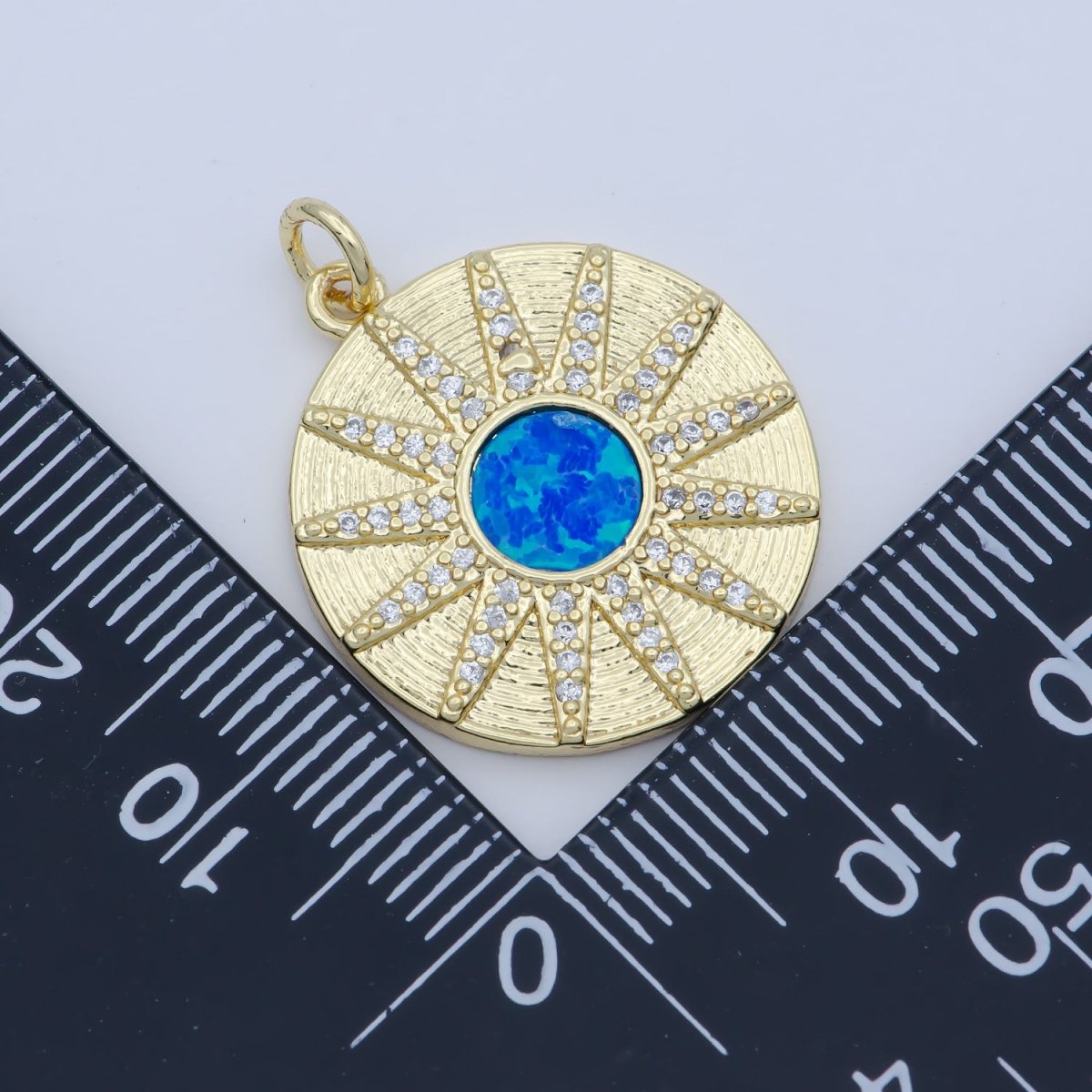 Blue Crystal Gold Filled Sun Flower Round Coin Charm M-354