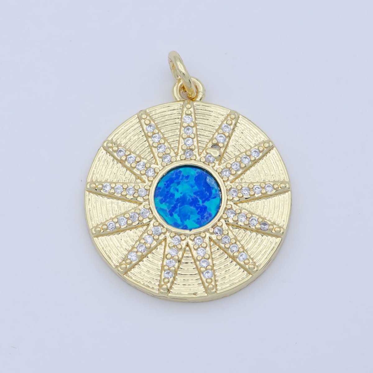 Blue Crystal Gold Filled Sun Flower Round Coin Charm M-354
