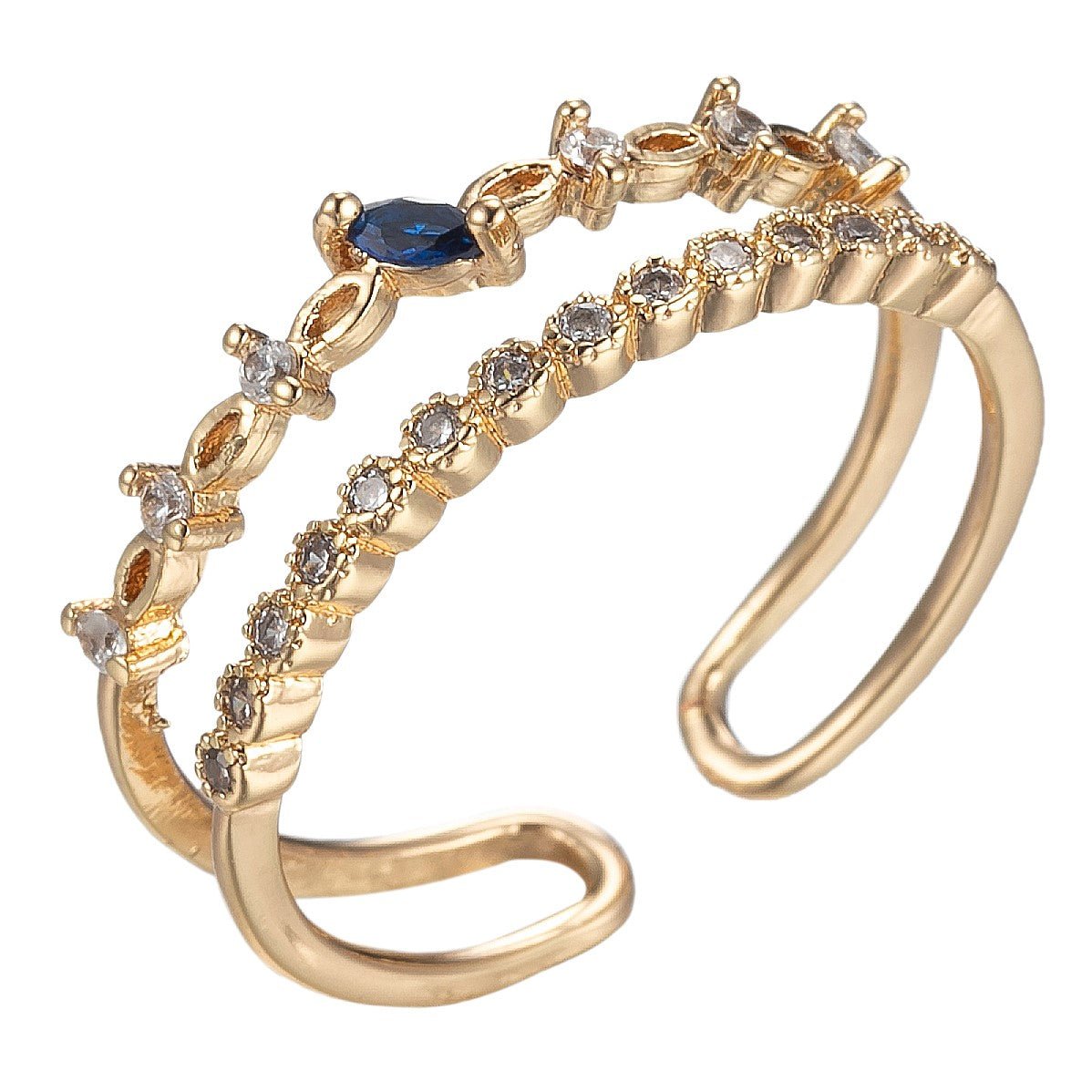 Blue Cubic Ring Double Band Ring for Stacking Jewelry O-992