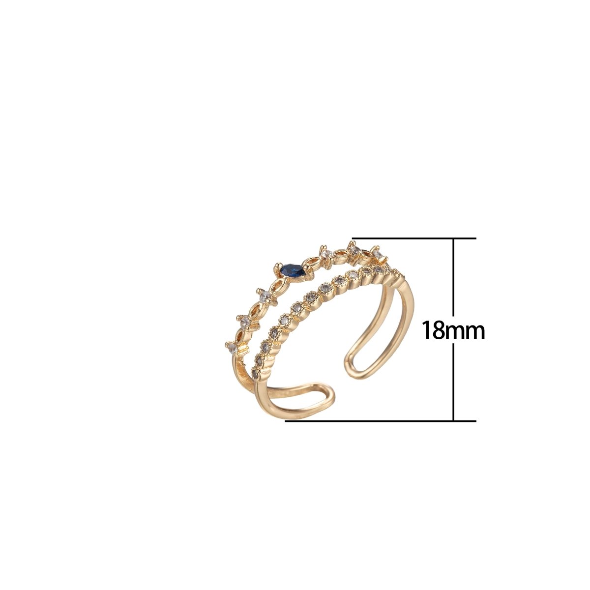 Blue Cubic Ring Double Band Ring for Stacking Jewelry O-992