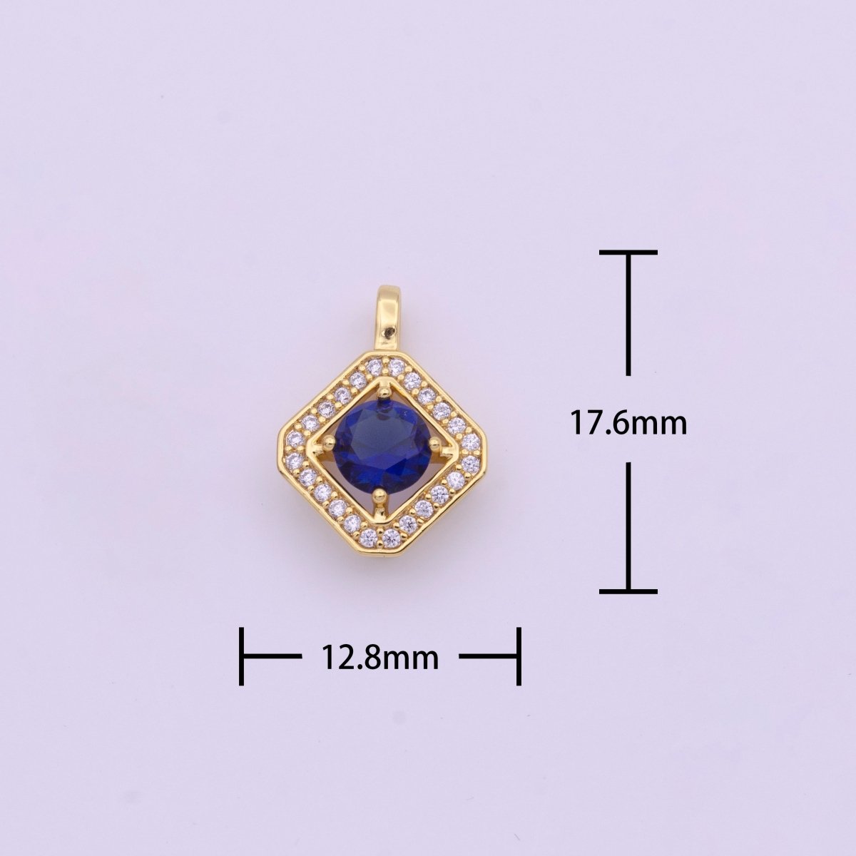 Blue Cubic Zirconia Micro Paved Gold Rhombus Pendant H-502