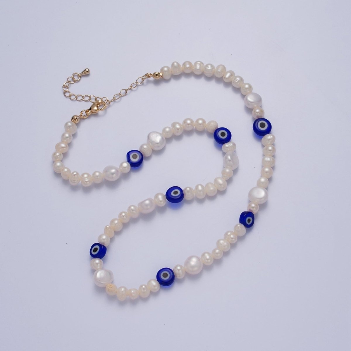 Blue Evil Eye Beaded Choker Necklace for Women Freshwater Pearl Choker Necklace Boho Handmade 18K Gold Filled Y2K Jewelry | WA-1024 Clearance Pricing