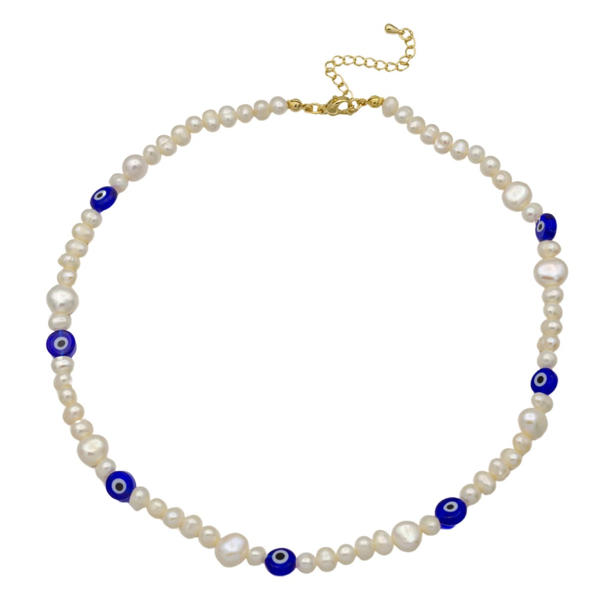 Blue Evil Eye Beaded Choker Necklace for Women Freshwater Pearl Choker Necklace Boho Handmade 18K Gold Filled Y2K Jewelry | WA-1024 Clearance Pricing