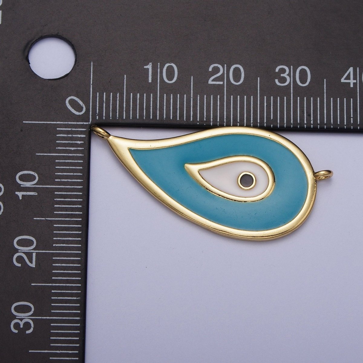 Blue Evil Eye Feather Enamel Teardrop Charm Connector Pendant For Jewelry Making G-531