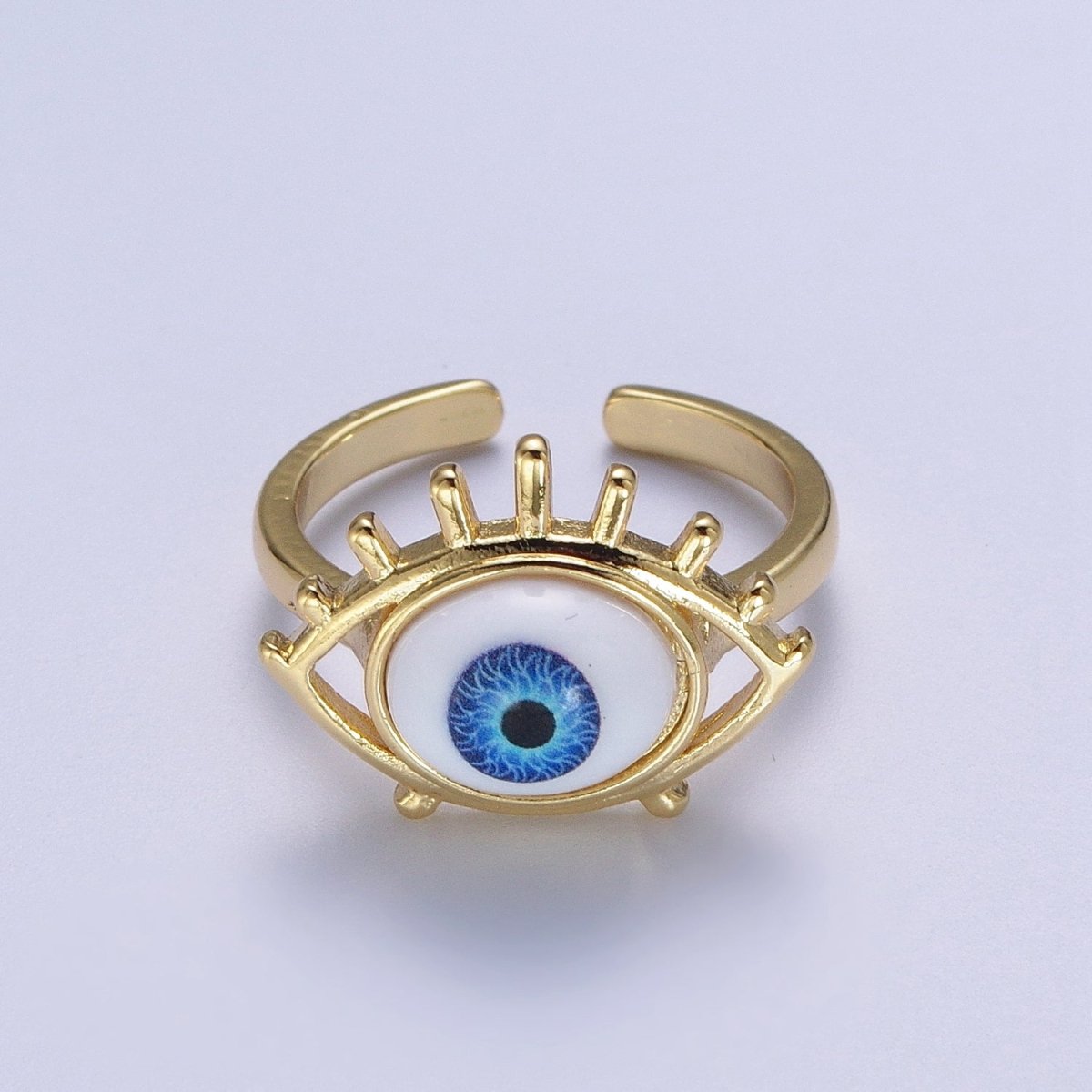 Blue Evil Eye of Ra Eyelash Bezel Gold Adjustable Protection Ring | O-2003
