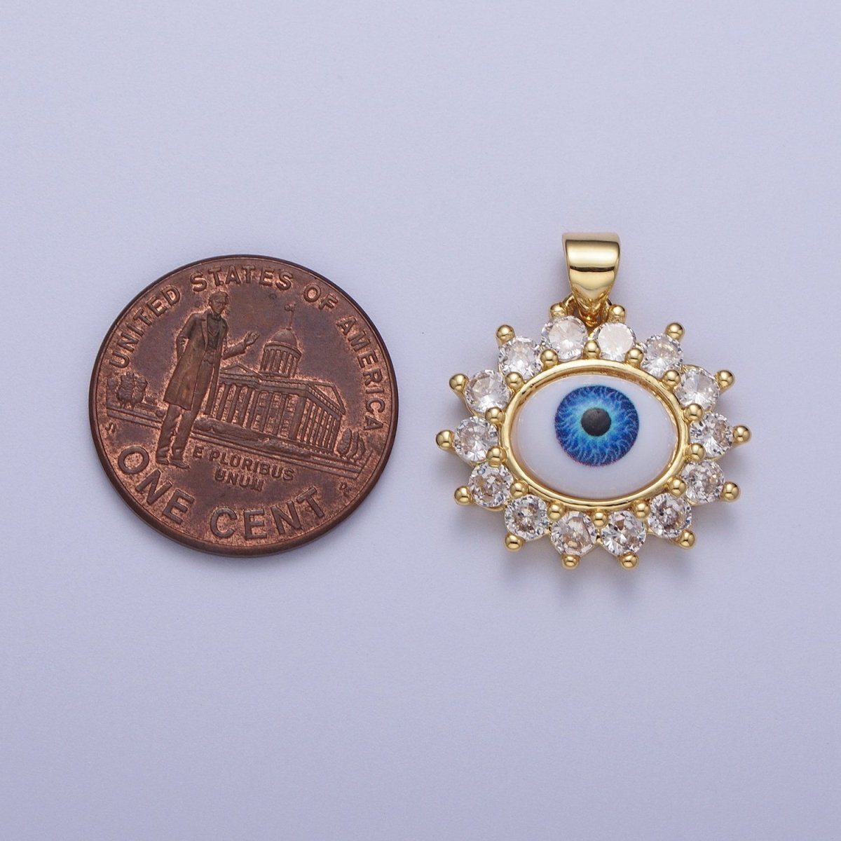 Blue Evil Eye of Ra Round Cubic Zirconia Gold Pendant For Protection Jewelry Making H-572